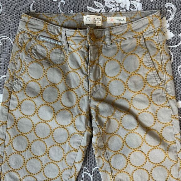 Anthropologie Relaxed Circle-Embroidered Chino Pants Sz 25 - Picture 4 of 16
